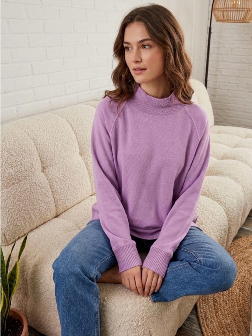 J Jill Sweater-Trim Mock-Neck Top size S